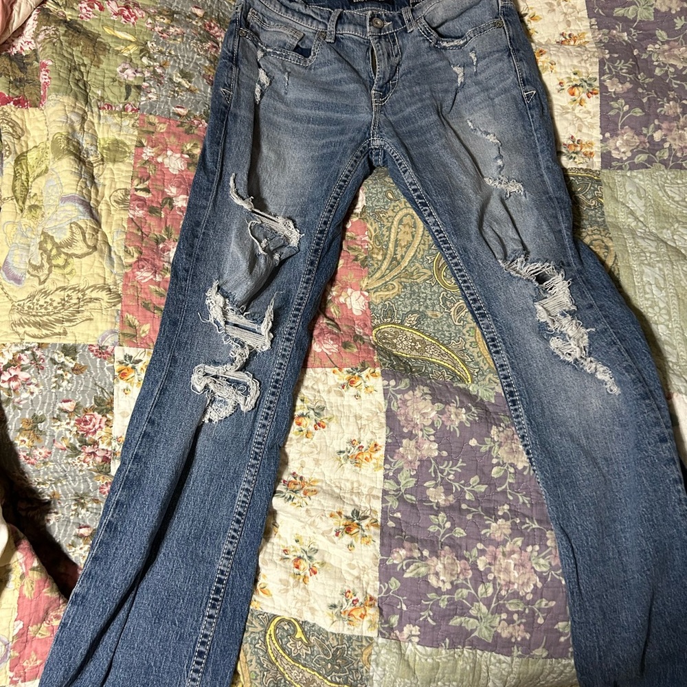 BKE Blue Bootcut Distressed Jeans